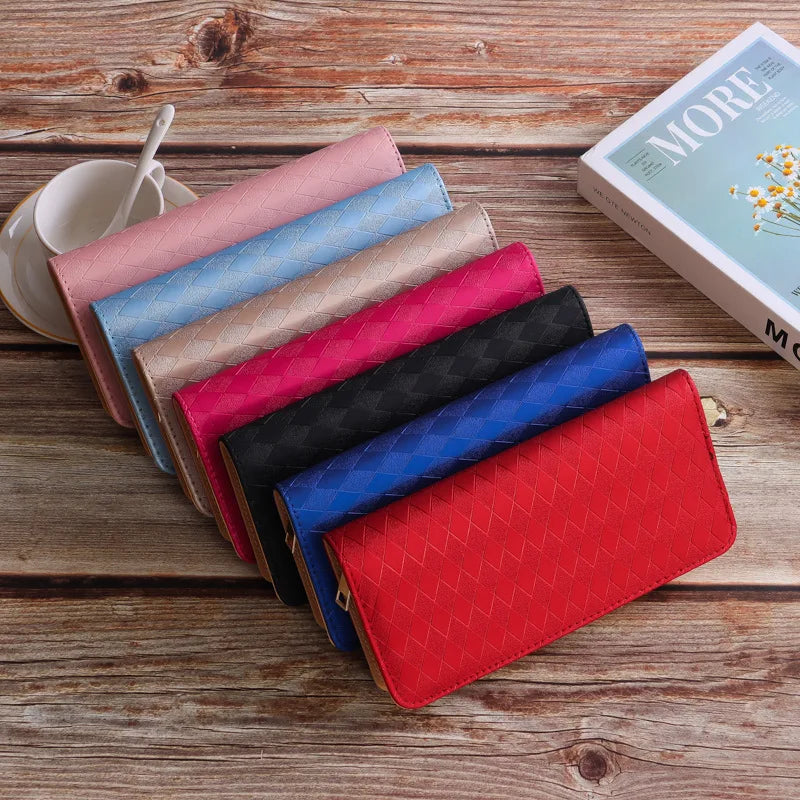 Women's Zipper Wallet Diagonal Plaid Handbag Classic Wallet