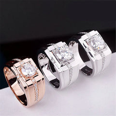 Men's Zircon Diamond Gemstone Ring Rose Silver Jewelry