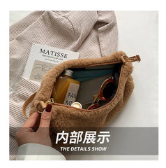 Winter Women Soft Plush Shoulder Bag Faux Furry Ladies Small Tote