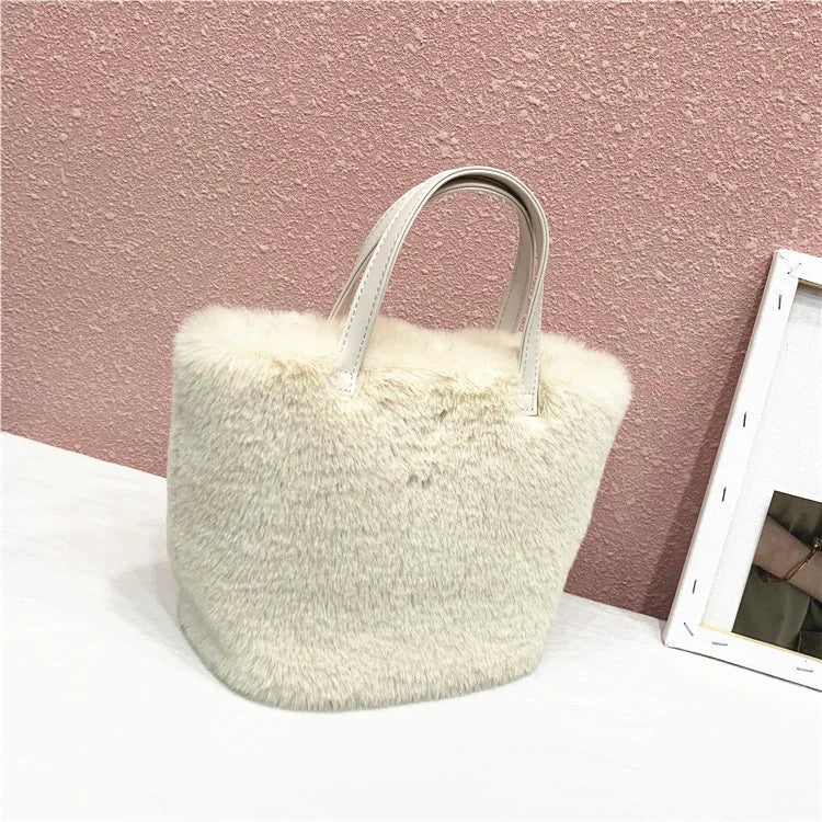 Women's Faux Fur Shoulder Bag Winter Plush Tote Clutch