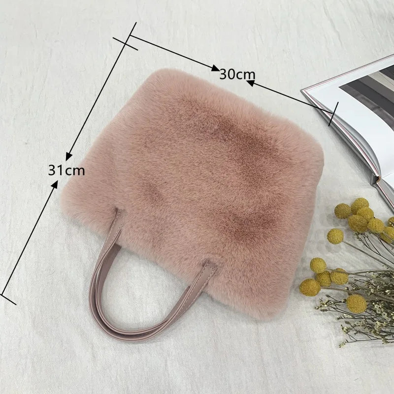Women's Faux Fur Shoulder Bag Winter Plush Tote Clutch