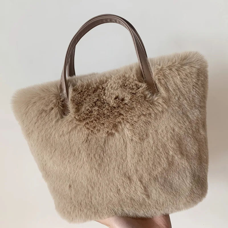 Women's Faux Fur Shoulder Bag Winter Plush Tote Clutch