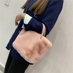 Women's Faux Fur Shoulder Bag Winter Plush Tote Clutch