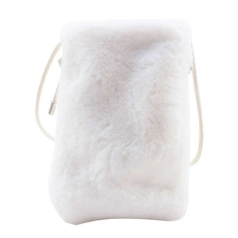Faux Fur Crossbody Bag Small Women Solid Mini Cell Phone Purses