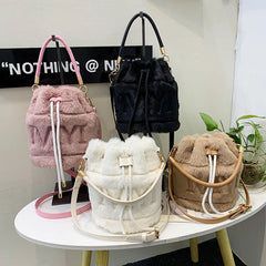 Furry Plush Drawstring Handbags for Women