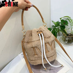 Furry Plush Drawstring Handbags for Women