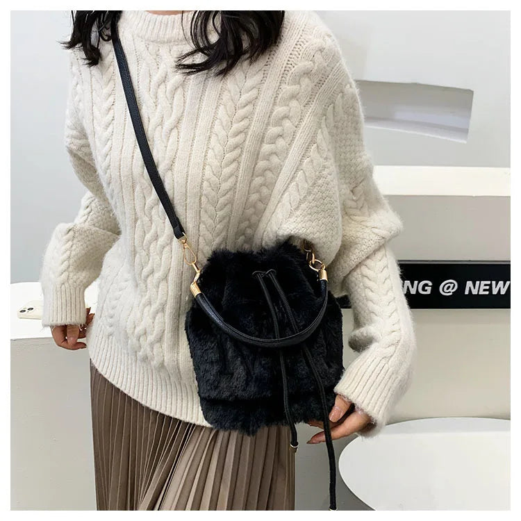 Furry Plush Drawstring Handbags for Women
