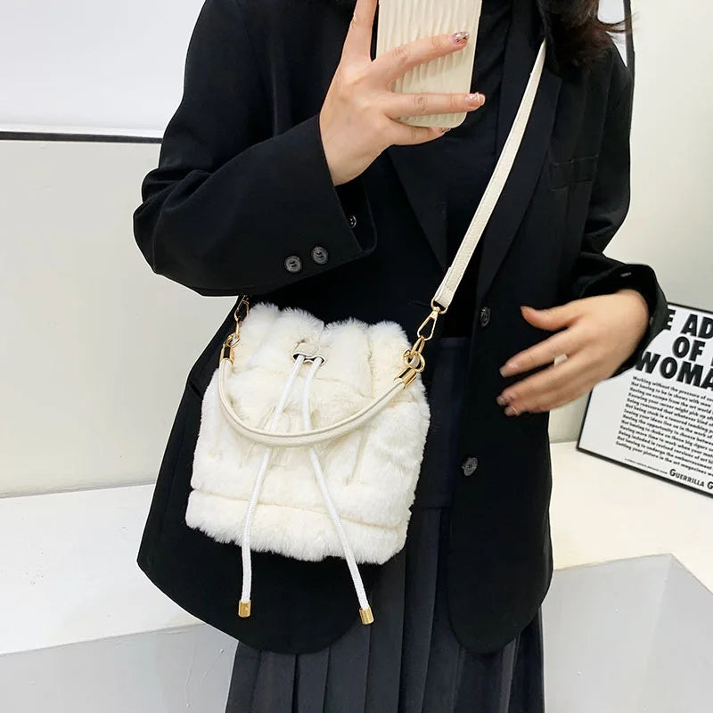 Furry Plush Drawstring Handbags for Women