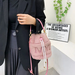 Furry Plush Drawstring Handbags for Women