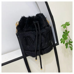 Furry Plush Drawstring Handbags for Women