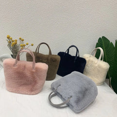 Winter Plush Female Shoulder Bag Small Tote Bag Purse Solid