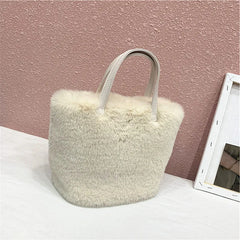 Winter Plush Female Shoulder Bag Small Tote Bag Purse Solid