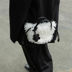 Soft Plush Shoulder Bag Women Drawstring Tote Purse Handbag