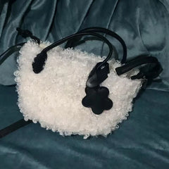 Soft Plush Shoulder Bag Women Drawstring Tote Purse Handbag
