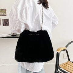 Faux Fur Shoulder Bag Women Plush Casual Sweet Tote Chains Fluffy Bolsa