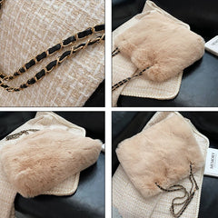 Faux Fur Shoulder Bag Women Plush Casual Sweet Tote Chains Fluffy Bolsa