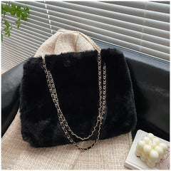 Faux Fur Shoulder Bag Women Plush Casual Sweet Tote Chains Fluffy Bolsa