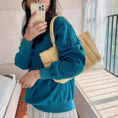 Winter Plaid Soft Tote Bag for Women Fluffy Textures Large Shopper Handbag