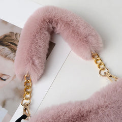 Faux Fur Women Handbag Plush Heart Shoulder Bag Cute Female Clutch Purse