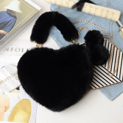 Plush Heart Shaped Shoulder Bag Faux Fur Winter Women Handbag