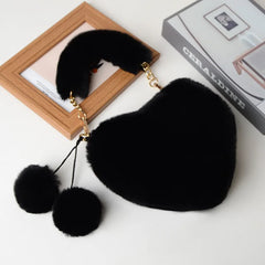 Heart Shaped Faux Fur Winter Shoulder Bag