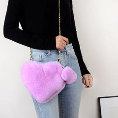 Heart Shaped Faux Fur Winter Shoulder Bag
