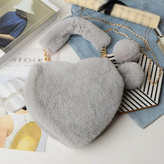 Plush Heart Shaped Shoulder Bag Faux Fur Winter Women Handbag