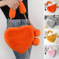 Plush Heart Shaped Shoulder Bag Faux Fur Winter Women Handbag