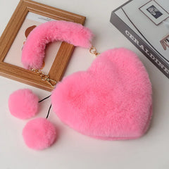 Heart Shaped Faux Fur Winter Shoulder Bag