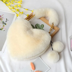 Plush Heart Shaped Shoulder Bag Faux Fur Women Handbags