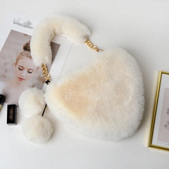 Plush Heart Shaped Shoulder Bag Faux Fur Winter Women Handbag