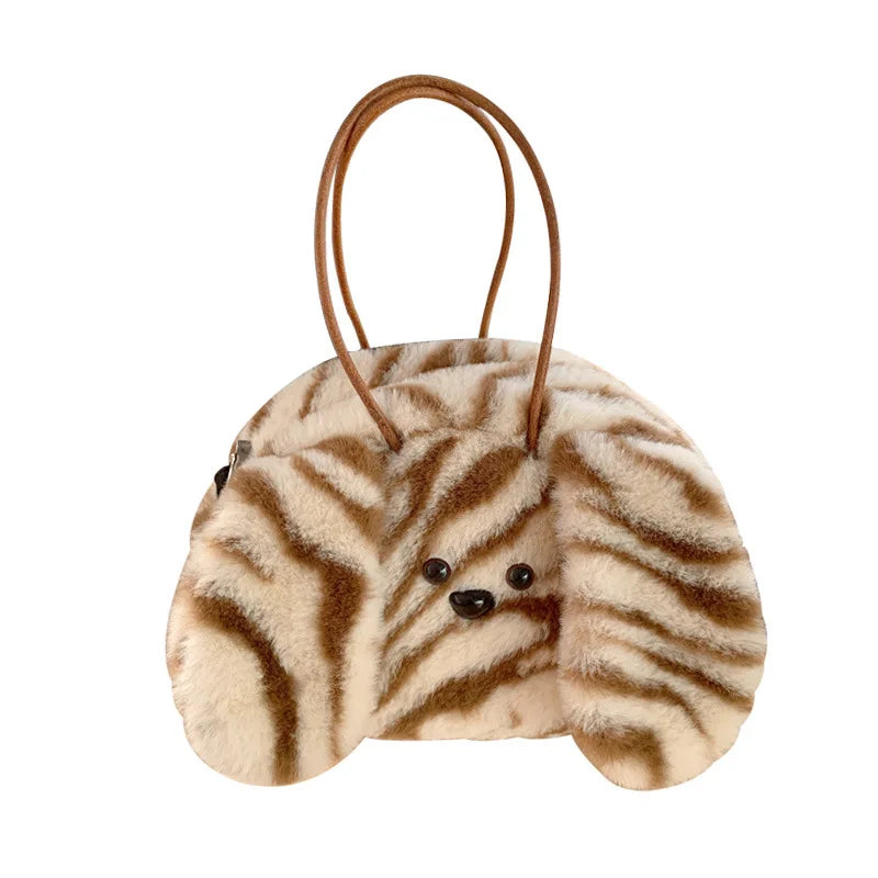 Faux Fur Women's Tote Bag Soft Plush Shoulder Handbag Warm Purses Handbag