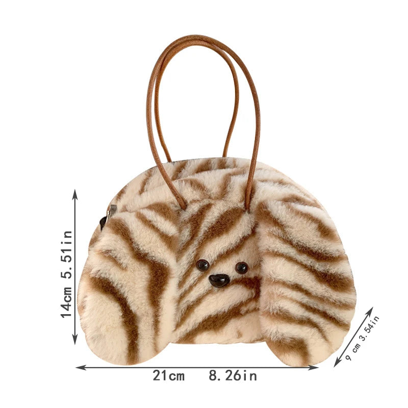 Faux Fur Women's Tote Bag Soft Plush Shoulder Handbag Warm Purses Handbag