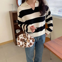 Faux Fur Women's Tote Bag Soft Plush Shoulder Handbag Warm Purses Handbag