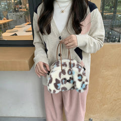 Faux Fur Women's Tote Bag Soft Plush Shoulder Handbag Warm Purses Handbag