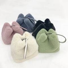Faux Mink Fur Plush Ladies Shoulder Bucket Bags Crossbody Bag