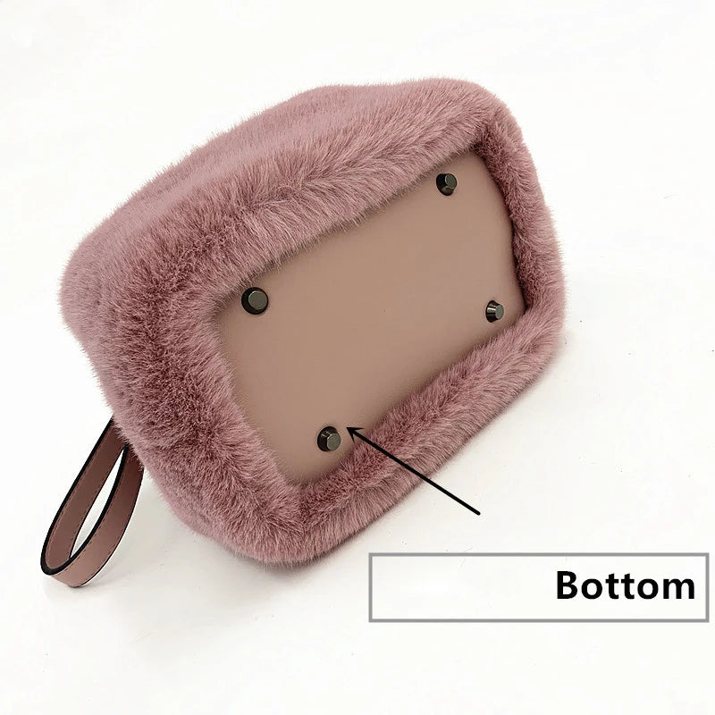 Faux Mink Fur Plush Ladies Shoulder Bucket Bags Crossbody Bag