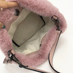 Faux Mink Fur Plush Ladies Shoulder Bucket Bags Crossbody Bag