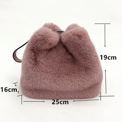 Faux Mink Fur Plush Ladies Shoulder Bucket Bags Crossbody Bag