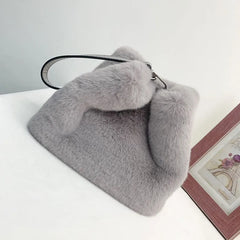 Faux Mink Fur Plush Ladies Shoulder Bucket Bags Crossbody Bag