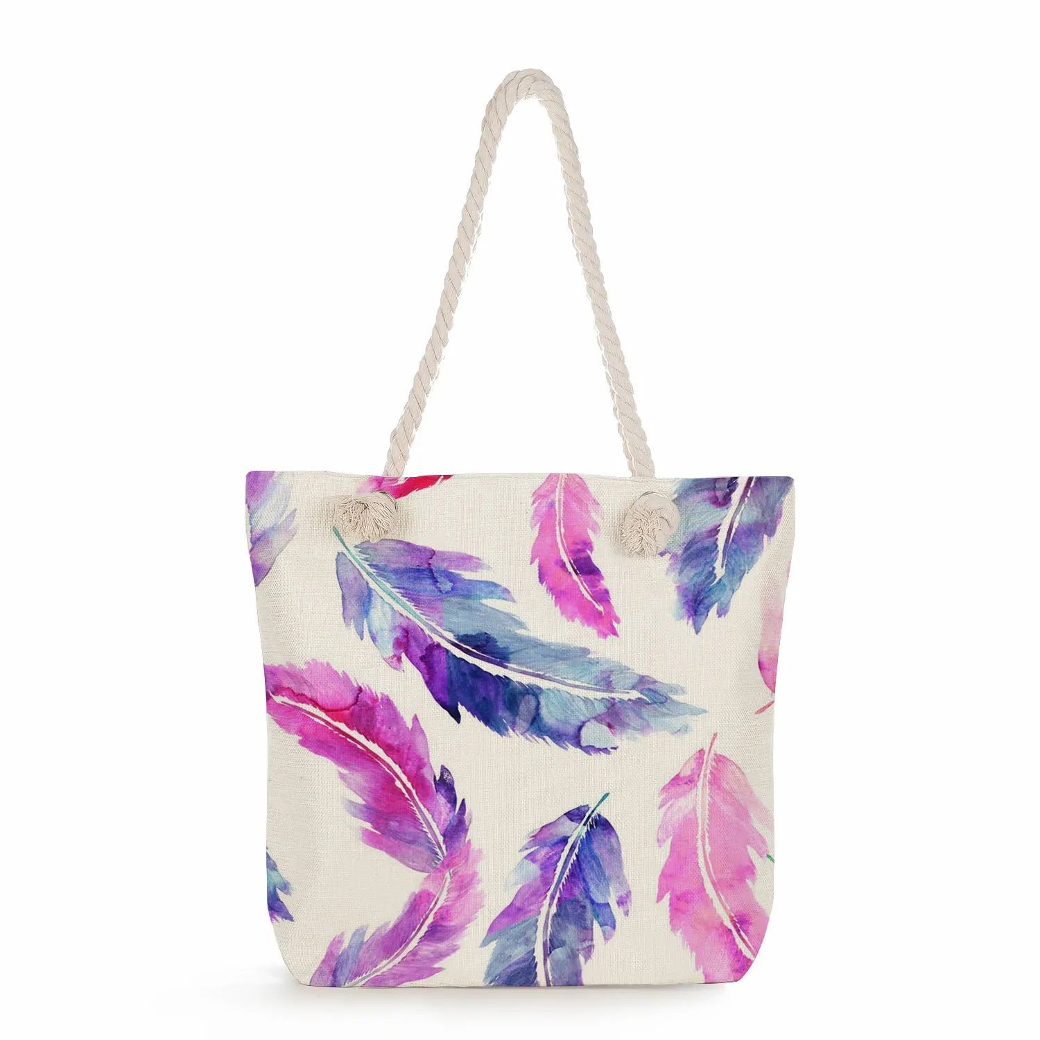 Feather Print Handbags Eco Reusable Shoulder Bags Customizable Travel Tote Bags