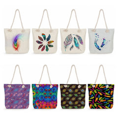 Feather Print Handbags Eco Reusable Shoulder Bags Customizable Travel Tote Bags