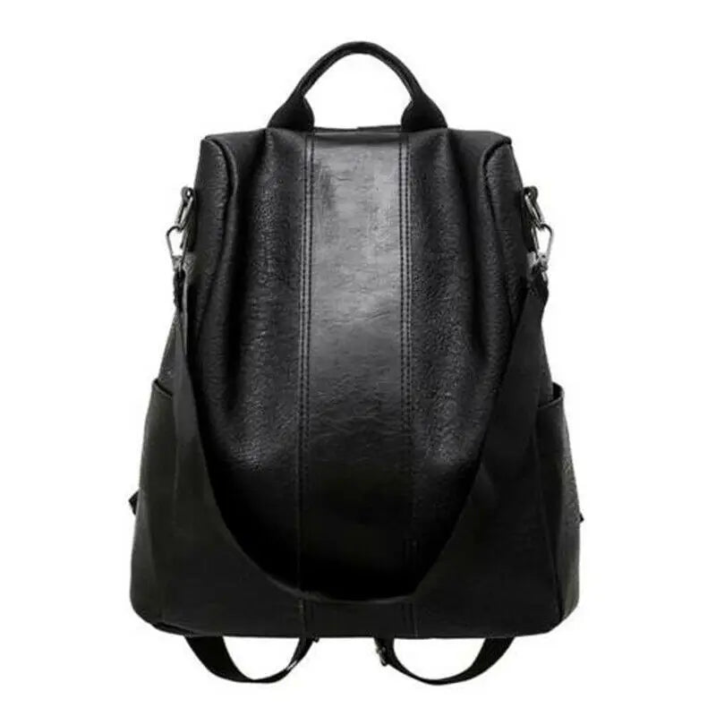 Women's Anti-Theft PU Leather Backpack Solid Color Back Zipper Bag