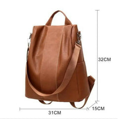 Women's Anti-Theft PU Leather Backpack Solid Color Back Zipper Bag