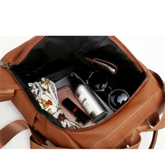 Women's Anti-Theft PU Leather Backpack Solid Color Back Zipper Bag