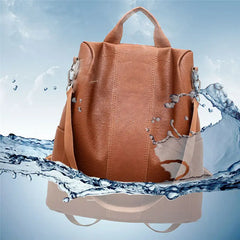 Women's Anti-Theft PU Leather Backpack Solid Color Back Zipper Bag