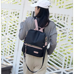 Female Backpack, Contrast Shoulders Bag Handbag with Cartoon Pendant in Wine Red