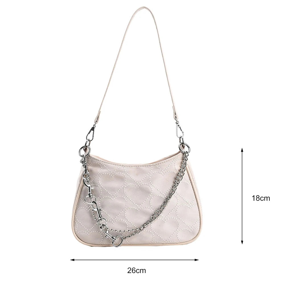 Heart Embroidery Chain Crossbody Shoulder Bag Women Casual Travel Purse