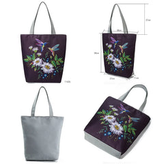 Floral Print Tote Bag Retro Birds Beach Bag