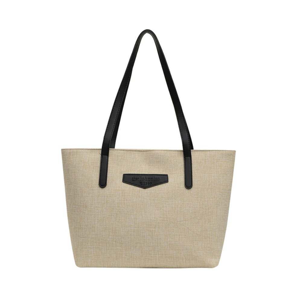 Female Big Capacity Handbags Shopping Travel Totes PU Linen Shoulder Bags